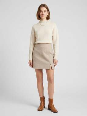 Elodie Brushed Slit Mini Skirt Neutral Melange Taupe Beige Cozy Fall A-Line Med